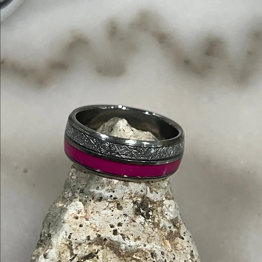 Silver and Pink Stainless Steel 8mm Ring